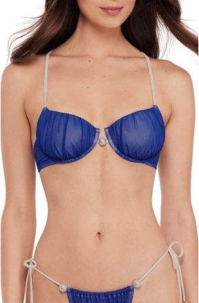 Steve Madden Faux Pearl Underwire Bikini Top in Midnight at Nordstrom, Size X-Large