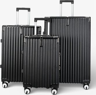 Infinity Leather Zwarte hardshell koffer Dubbele 4-wiel ABS bagage Cabinekoffers