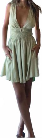 Cotton Candy V-Neck Dress With Open Back In Sage