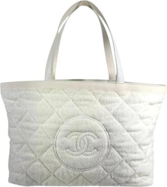 Chanel Pre-owned Vintage Tote Bag - Dames - Vintage Shopper - Wit - ONE Size - Katoen - Vintage