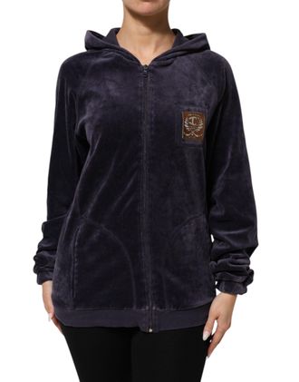 Cavalli Cotton Blend Velvet Zip-Up Hoodie Sweatshirt Womens Sweater (Pre-Owned)