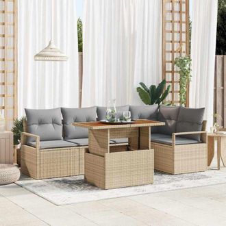 vidaXL Vidaxl - Conjunto De Comedor De Jard&iacute;n Con Coj&iacute;n 6 Pcs Beige, Gris