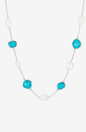 Dower & Hall Turquoise Gemstone & Baroque Pearl Pebble Necklace in Sterling Silver at Nordstrom, Size 20