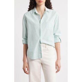 Frank & Eileen Eileen Stripe Relaxed Button-Up Shirt in Green Stripe at Nordstrom Rack, Size Medium