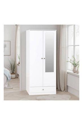 Seconique Denver 2 Door 1 Drawer Mirrored Wardrobe - White Gloss