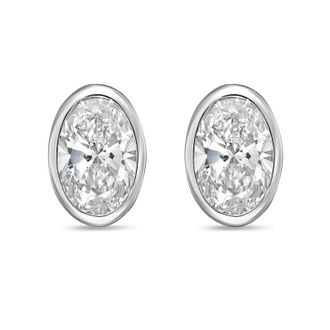 Diana M. Jewels 14Kt White Gold 6.00 cts Lab Grown Oval Diamond Bezel Studs