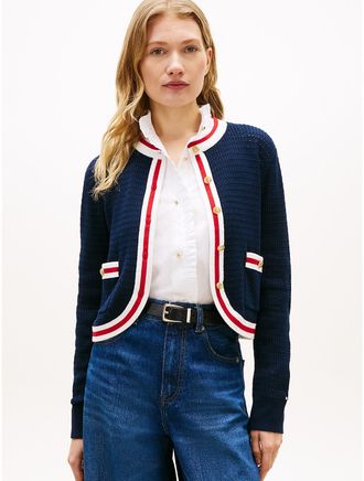 Tommy Hilfiger Womens Gold-Button Textured Knit Cardigan - Navy - XL
