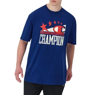 Champion Mens T-Shirt, Cotton Midweight Mens Crewneck Tee,t-Shirt for Men, Graphic Script, Jewel Sapphire C & Stars, Large
