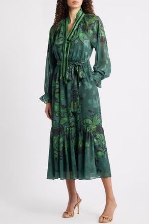 Ciebon Natalie Metallic Mixed Print Long Sleeve Dress in Olive Green at Nordstrom Rack, Size X-Large