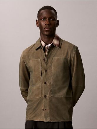 Calvin Klein Mens Suede Shirt Jacket - Green - XL