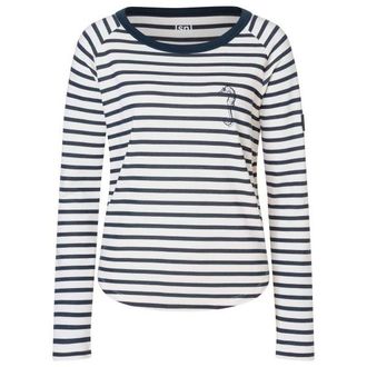 super.natural Sea Horse Stripe Bio Crew Merinolongsleeve f&uuml;r Damen | wei&szlig;/grau