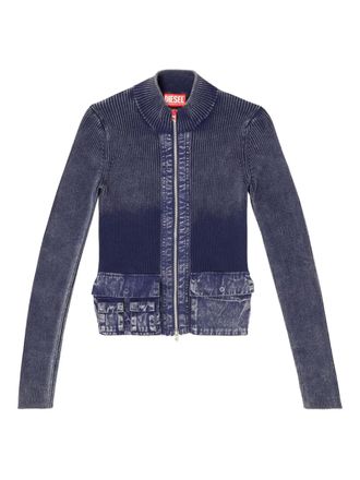 Diesel M-Melissa rib-knit denim-pockets cardigan - Blue