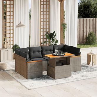 vidaXL Vidaxl - Set De Sof&aacute;s De Jard&iacute;n 7 Piezas Con Cojines Rat&aacute;n Pe Gris