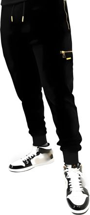 Generic Black Velour Sports Joggers for Men (UK, Alpha, S, XL, Regular, Regular, Black-Large)