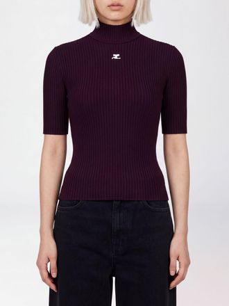 Courr&egrave;ges Slim Fit Short-Sleeved Viscose Mock Neck Top with Logo