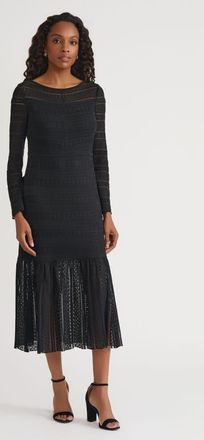 Misook Fit & Flare Lined Sheer Lace Soft Knit Maxi Dress in Balck at Nordstrom, Size Xx-Large