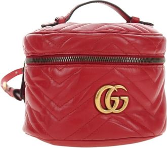 Gucci Gg Marmont Vanity Matelasse Leather Red Leather Backpack Bag (Pre-Owned)