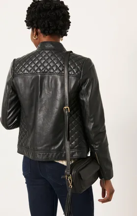 Fat Face FatFace Leanna Black Leather Jacket