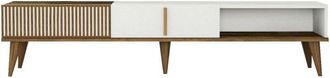 Dmora Dmora - Mueble De Televisi&oacute;n Dfirican, Aparador De Sal&oacute;n, Mueble Bajo Para Tv, Base De Pared Equipada, 180x35h40 Cm, Nogal Y Blanco