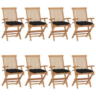 vidaXL Vidaxl - Sillas De Jard&iacute;n 8 Uds Madera Maciza De Teca Con Cojines Negros