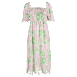 Ganni Ganni Floral-Print Shirred Midi Dress in Multicolor Polyester