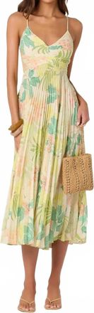 Astr Blythe Floral Plisse Midi Dress In Green Peach Tropical