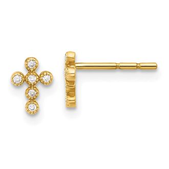 Diamond2Deal 10K Gold Polished Cubic Zirconia Cross Stud Earrings