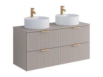 Vente-Unique Mueble de ba&ntilde;o suspendido estriado con lavabo redondo sobre encimera - Beige - L120 cm - ZEVARA