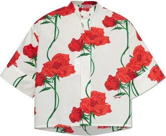 Kenzo Shirt met bloemmotief - Dames - Overhemden - Wit - M - Katoen - Overhemden