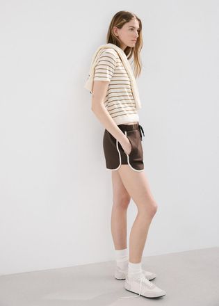 Mango Short cotone messaggio ricamato marrone - Donna - S - MANGO