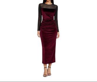 Amanda Uprichard Womens Velvet Mesh Midi Dress In Burgundy