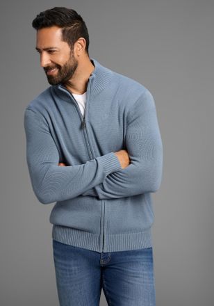 Man's World Strickjacke MANS WORLD neue Farben, Herren, Gr. 4XL (68/70), blau (blaugrau), Strick, Obermaterial: 50% Baumwolle, 50% Polyacryl, unifarben, Basic, re
