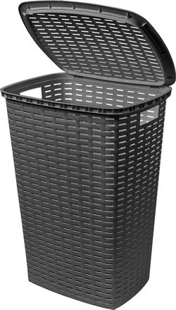 Homeware Wäschekorb, Anthrazit, Kunststoff, 53,7 l, rechteckig, 34x60x45 cm, Tragegriffe, Deckel, recycelbar, Haushalt & Kleinelektro