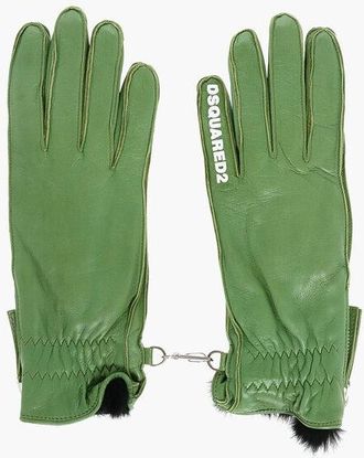 Dsquared2 Leather Gloves with Half Zip And Real Fur Inner size 7