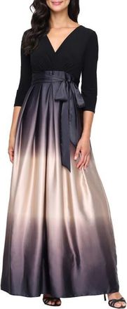 S.L. Fashions Jersey Bodice Ombr&eacute; Satin A-Line Gown in Blk/cha at Nordstrom, Size 14