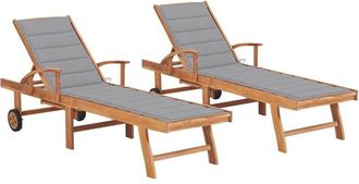 vidaXL Vidaxl - Tumbonas 2 Unidadesds Madera Maciza De Teca Con Coj&iacute;n Gris