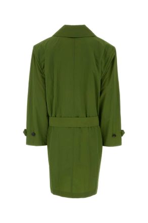 Saint Laurent Womens Green Nylon Trench Coat Vertprairie