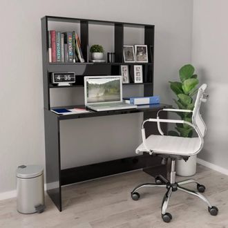 Berkfield Home Desk with Shelf High Gloss Black 110x45x157 cm Engineered Wood | Size: 110 x 45 x 157 cm