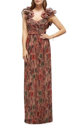 After Six Metallic Print Gown in Harvest Floral Print at Nordstrom, Size Xx-Large