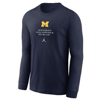 Nike Jordan Mens Michigan Sideline Jordan Brand Dri-FIT College Long-Sleeve T-Shirt in Blue | 0JEW41SMWN-LDX