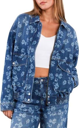 HINT OF BLU Floral Stretch Denim Jacket in Floral Denim at Nordstrom, Size X-Large