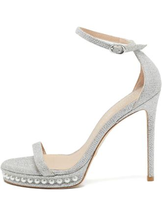 Stuart Weitzman glitter pearl-embellished sandals - Silver