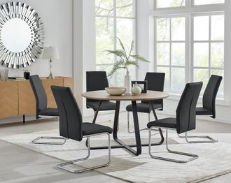 Furniturebox Santorini Brown Wood Effect Dining Table & 6 Black Lorenzo Chairs