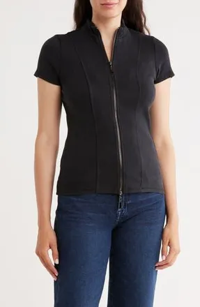 Cyrus Short Sleeve Zip Up Top in Black at Nordstrom Rack, Size X-Large