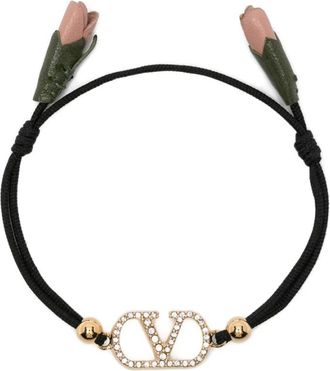 Valentino Garavani Bracelets, female, Black, Size: ONE SIZE Flower-detail VLogo Bracelet