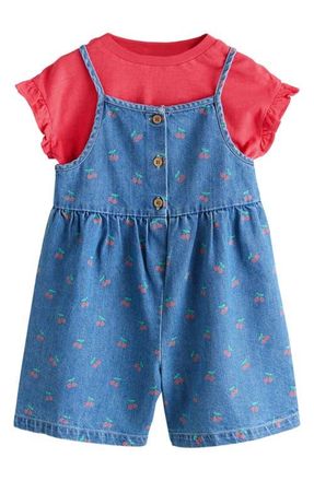 Next Kids Cherry Denim Romper & T-Shirt Set in Blue at Nordstrom, Size 1.5-2Y