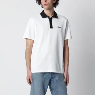 Moncler White cotton piqu&eacute; polo shirt with embroidered logo