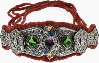 Dsquared2 Cintura Wide DREAMCATCHER in Suede e Metallo Impreziosita da Cristalli 10cm Dsquared2