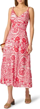 Adrianna Papell Paisley Floral V-Neck Dress in Red/Blue at Nordstrom, Size 10