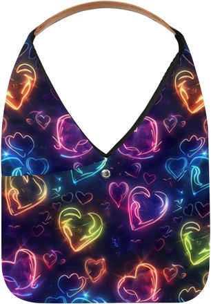 Generic Color Neon Hearts Reusable Lightweight Grocery Bags - Foldable Into Compact Pouch, Washable & Sturdy, Multipurpose for Shopping and Travel